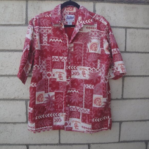 Reyn Spooner Men's Shirt Size Med Cotton Red Short Sleeve USC "Fight On" Trojans - Picture 1 of 3